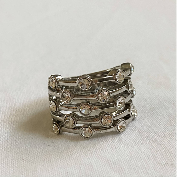 VTG Silver CZ Diamond Stacked Wide Ring - Picture 1 of 5